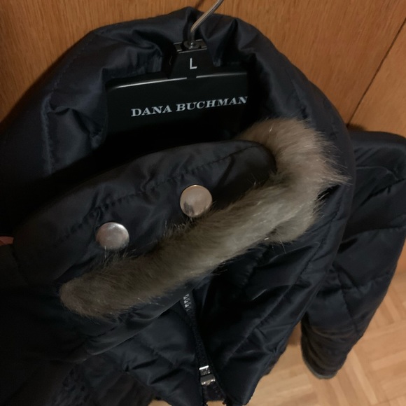 Navy blue coat with quilted pattern,removable faux collar - Picture 2 of 4